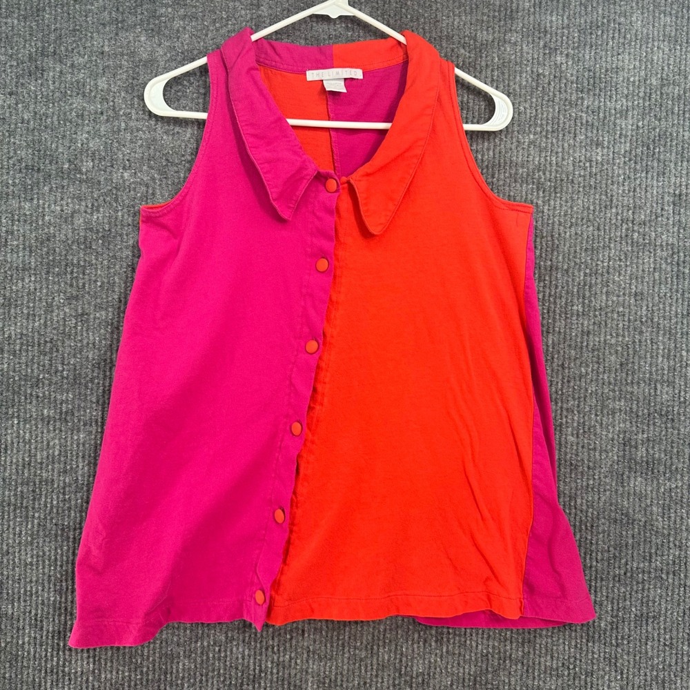 The Limited Sleeveless Top Women XS Pink Orange Excellent Colorblock Button Up